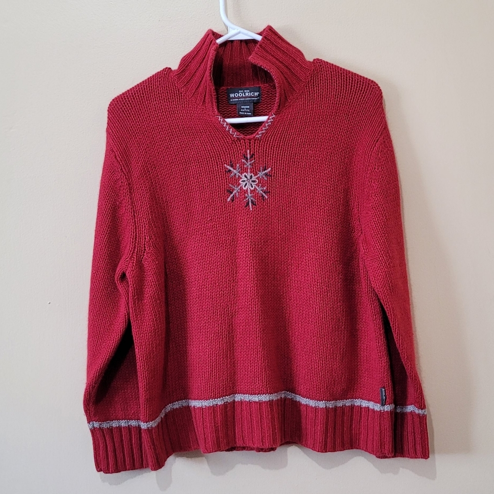 Woolrich Red Snowflake Sweater Ramie Angora Blend